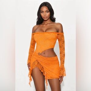 Fashion Nova Orange One Of One Lace Mini Dress (BNWT)